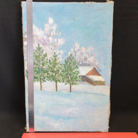 Картина маслом на холсте "Зимнее утро", размер полотна 46 х 30 см. Картинка 7